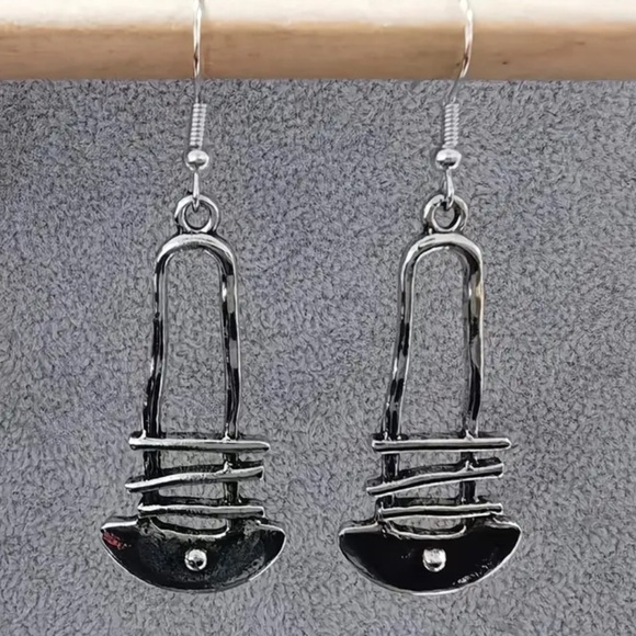 925 Sterling Silver Plated Boho Geometric Drop Earrings - Picture 2 of 4